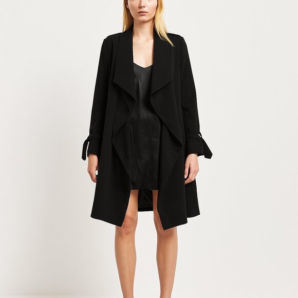H&M Jackets & Blazers - 2/$30 H&M Waterfall Ruffle Trench Coat Black 10 #A0389 TRB2